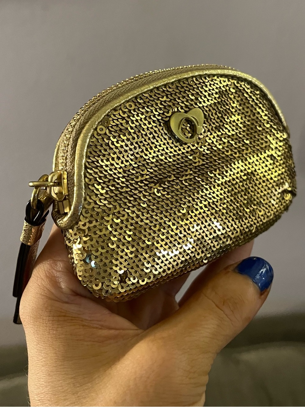 ⚡️COACH RARE POPPY Vintage Y2K Sequin Mini Zip Pouch Bag Purse Gold 🆕LIKE NEW🆕